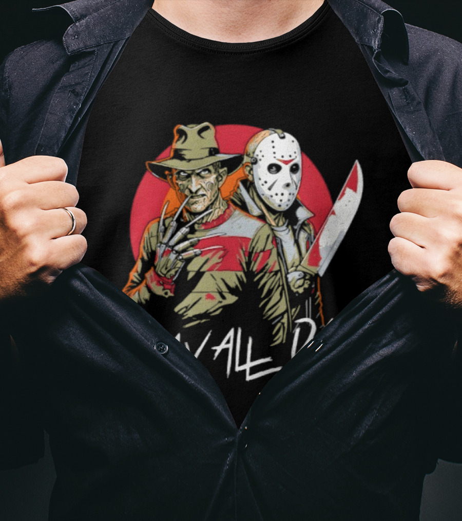 Freddy Krueger And Jason Voorhees 2026 Halloween Slay All Day Horror Iconic Duo T-Shirt