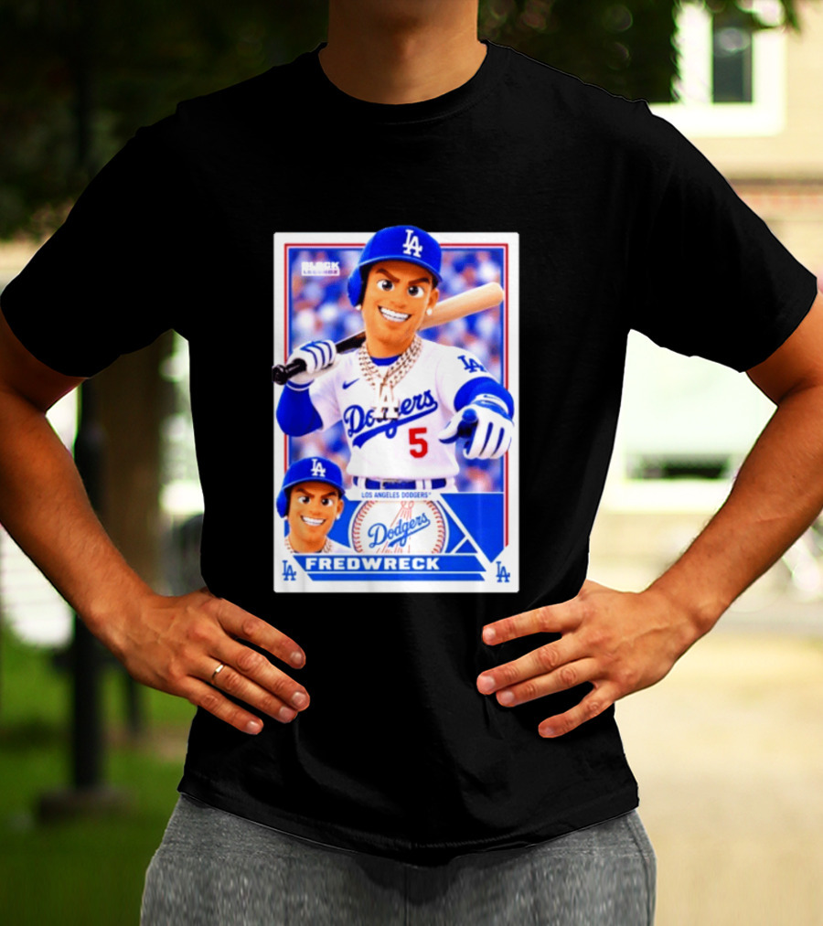 Los Angeles Dodgers Fredwreck Number 5 Block Legendz Baseball Card T-Shirt
