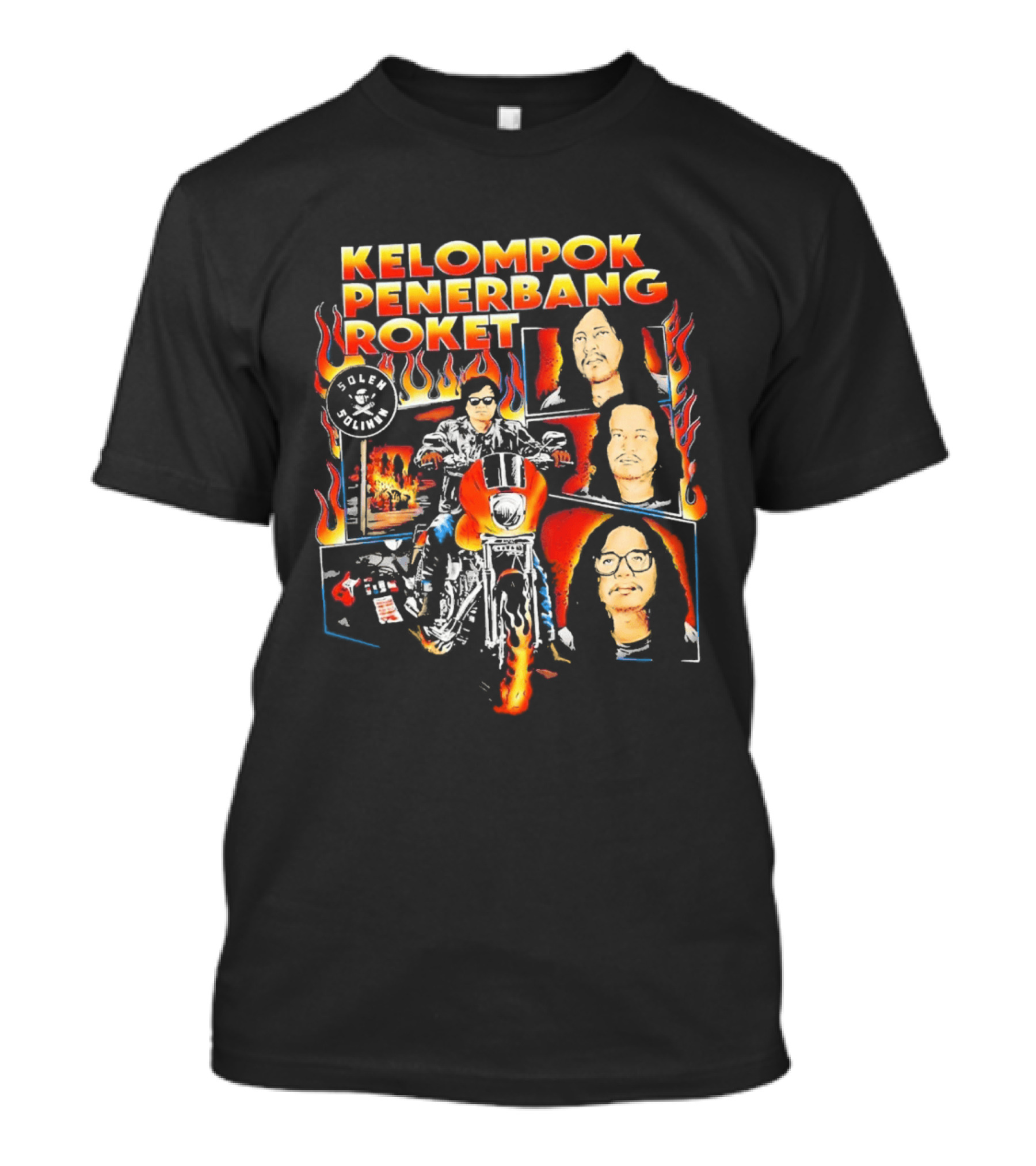 Kelompok Penerbang Roket Soleh Solihun Indonesian Rock Band Biker Flames Faces T-Shirt