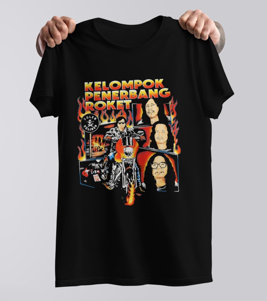 Kelompok Penerbang Roket Soleh Solihun Indonesian Rock Band Biker Flames Faces T-Shirt