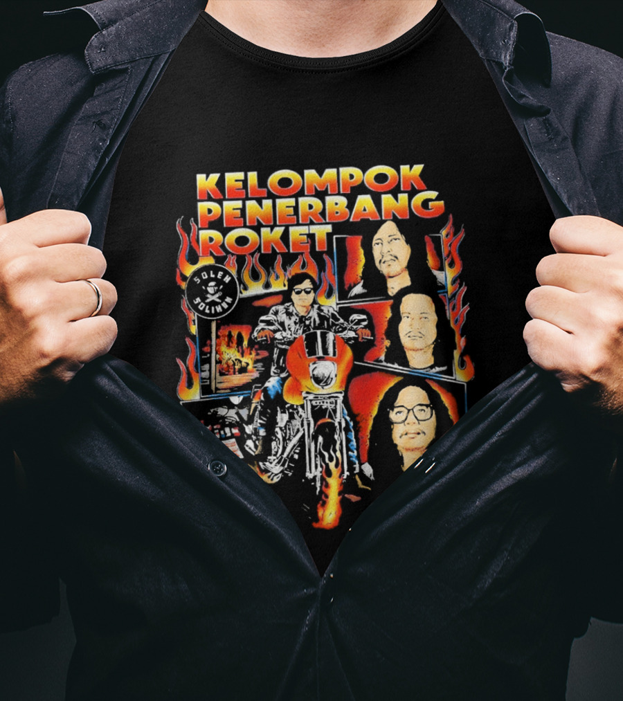 Kelompok Penerbang Roket Soleh Solihun Indonesian Rock Band Biker Flames Faces T-Shirt