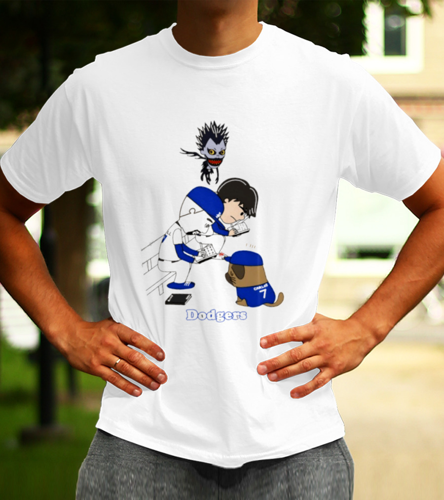 Death Note Dodgers Carlos Snell Baseball Cartoon Collaboration T-Shirt