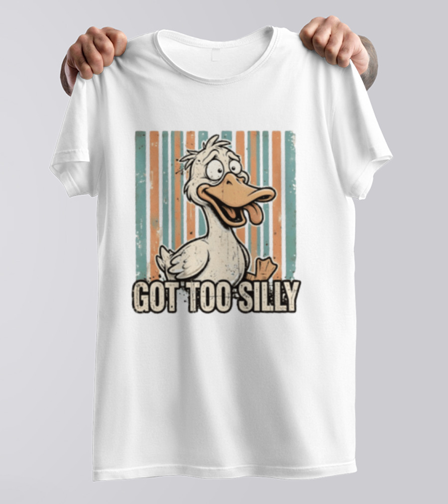 Duck Got Too Silly Retro Stripes Cartoon T-Shirt