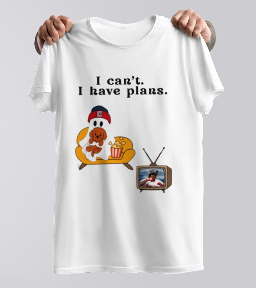 Ghost Cleveland Guardians I Can't I Have Plans Halloween Baseball TV Ghost Dog T-Shirt