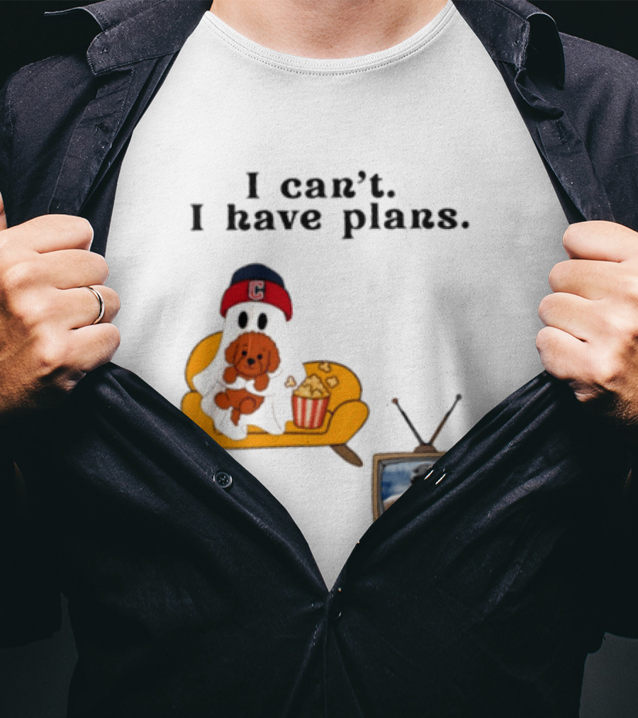 Ghost Cleveland Guardians I Can't I Have Plans Halloween Baseball TV Ghost Dog T-Shirt