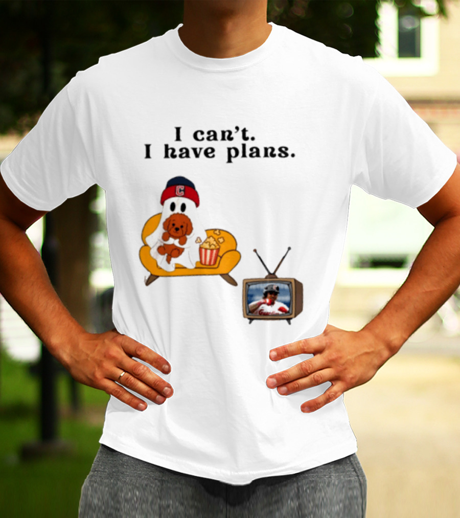 Ghost Cleveland Guardians I Can't I Have Plans Halloween Baseball TV Ghost Dog T-Shirt