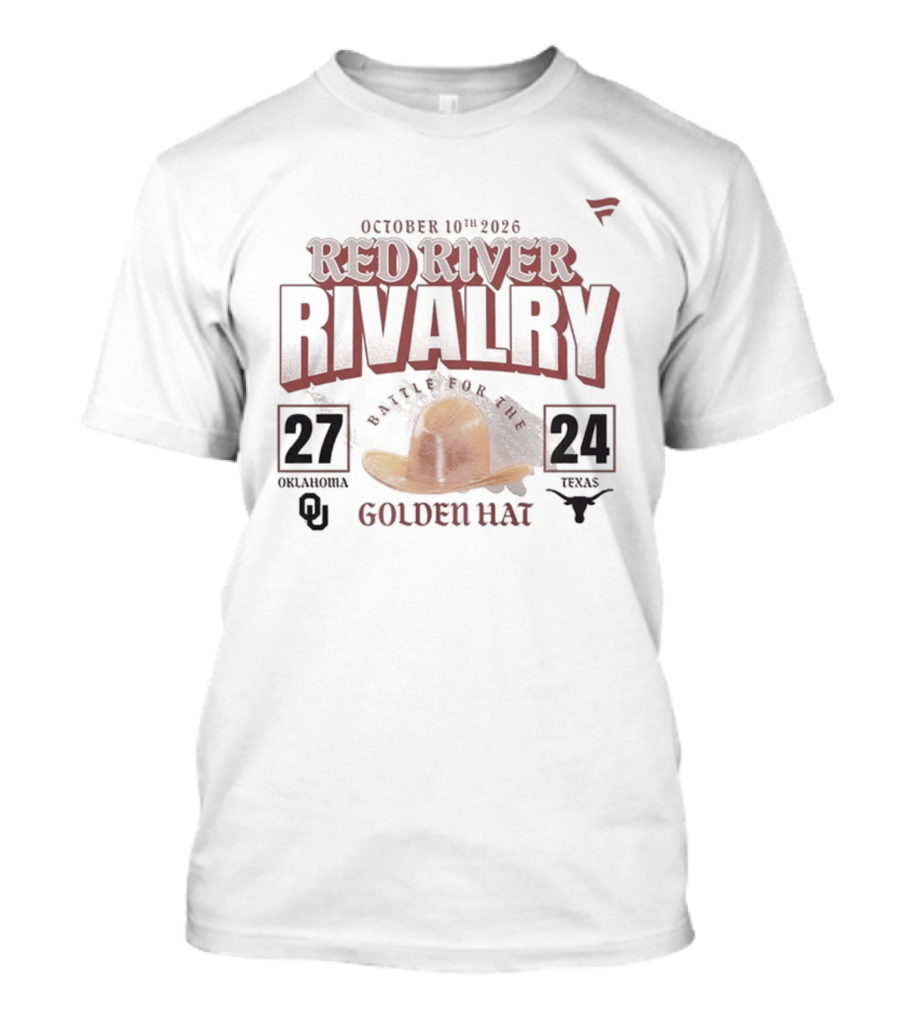 October 10th 2026 Red River Rivalry Oklahoma 27 Texas 24 Golden Hat T-Shirt