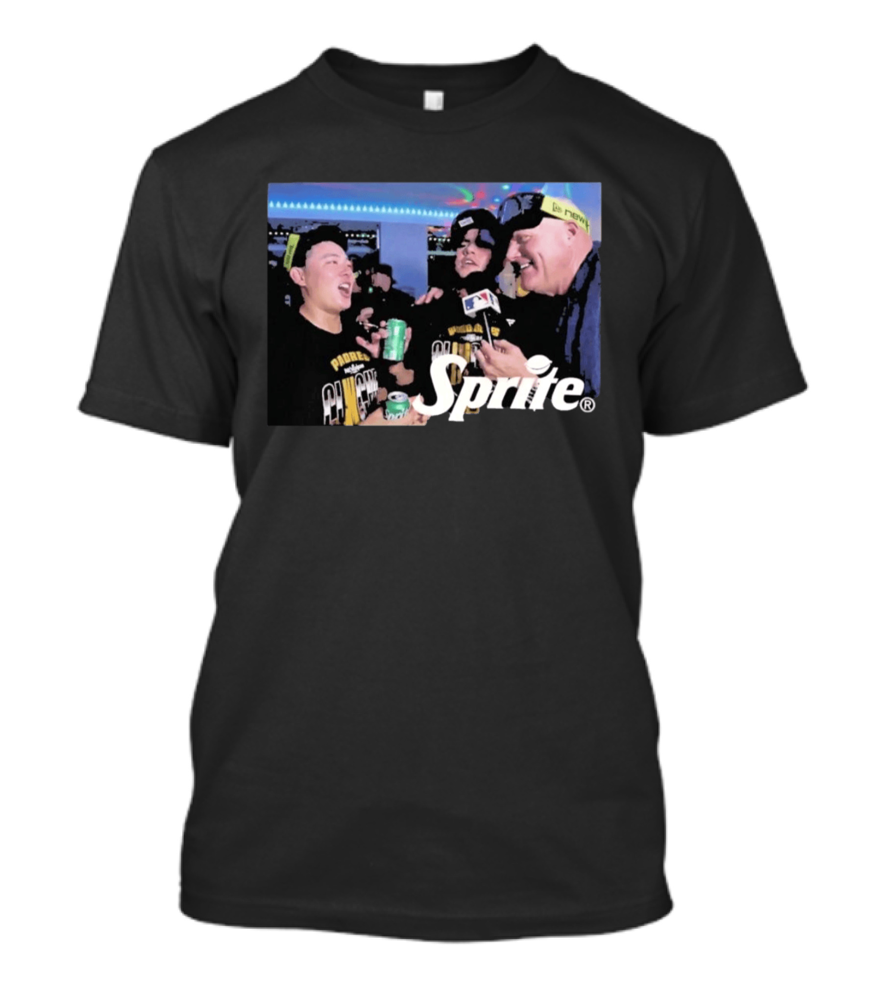 Padres Champions Celebration Adrian Morejón Yuki Matsui Interview Sprite MLB T-Shirt