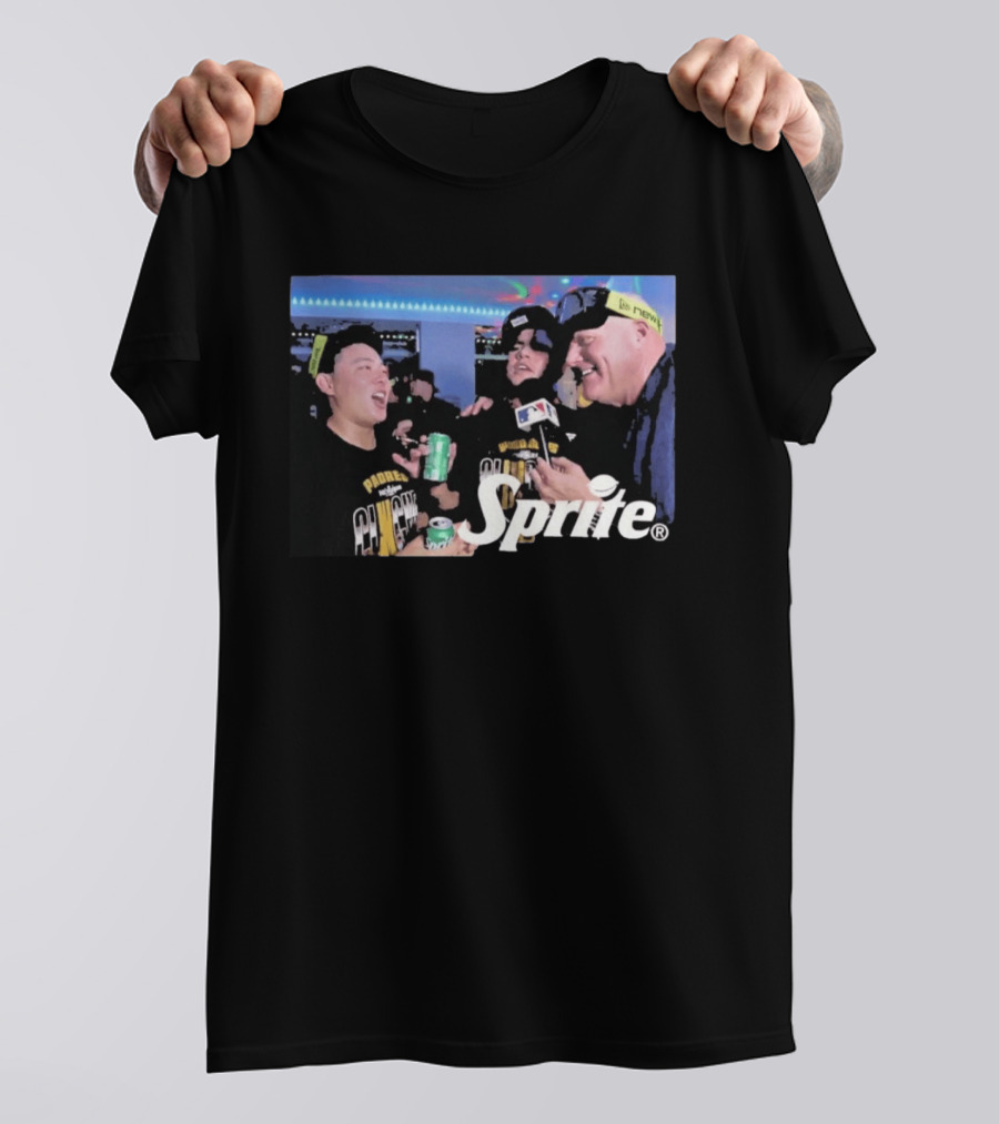 Padres Champions Celebration Adrian Morejón Yuki Matsui Interview Sprite MLB T-Shirt