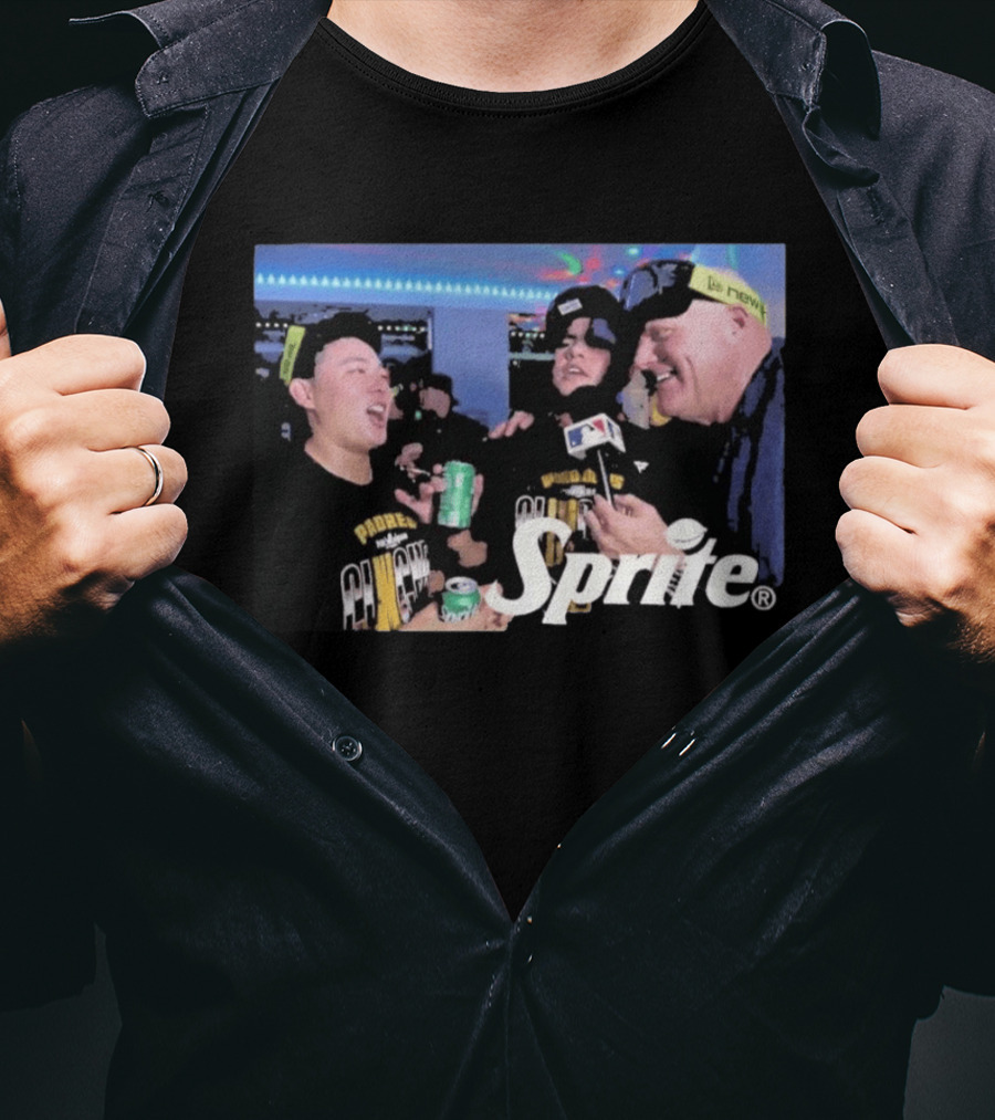 Padres Champions Celebration Adrian Morejón Yuki Matsui Interview Sprite MLB T-Shirt