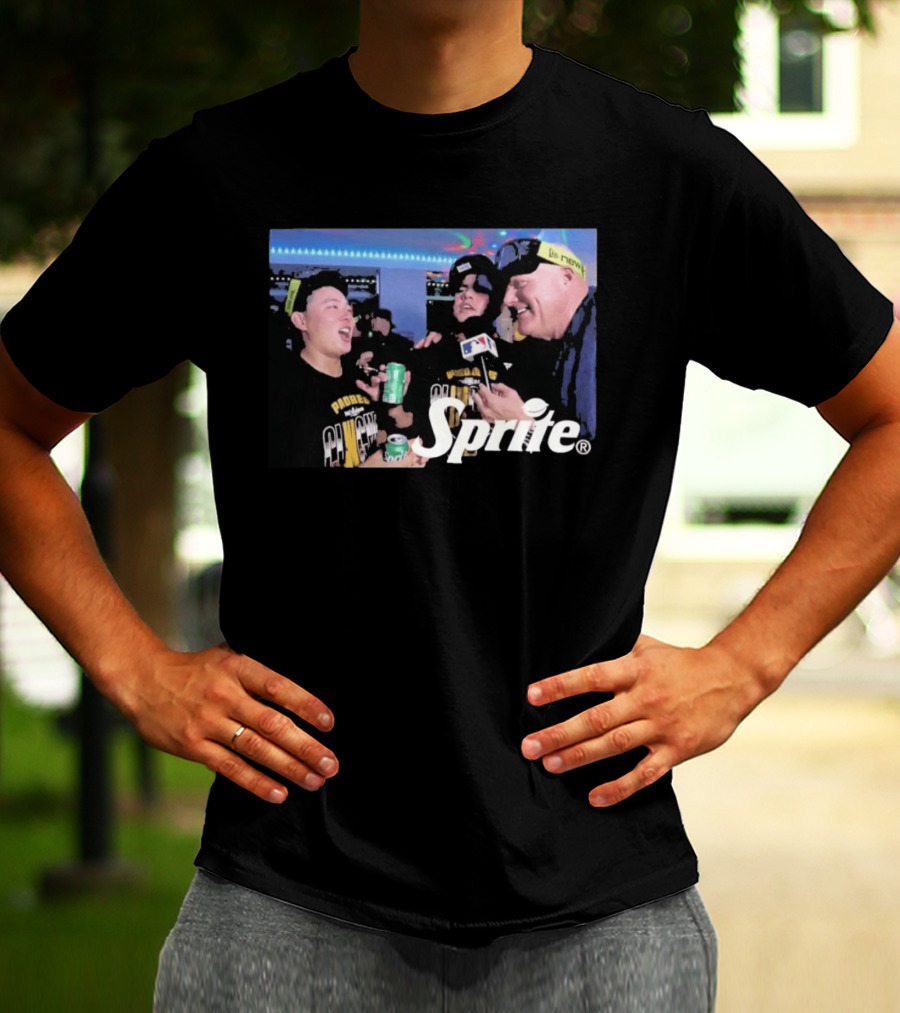 Padres Champions Celebration Adrian Morejón Yuki Matsui Interview Sprite MLB T-Shirt