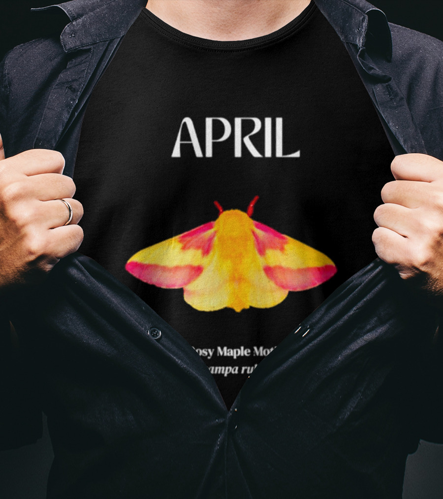 April Rosy Maple Moth Dryocampa Rubicunda Vibrant Yellow Pink Insect T-Shirt