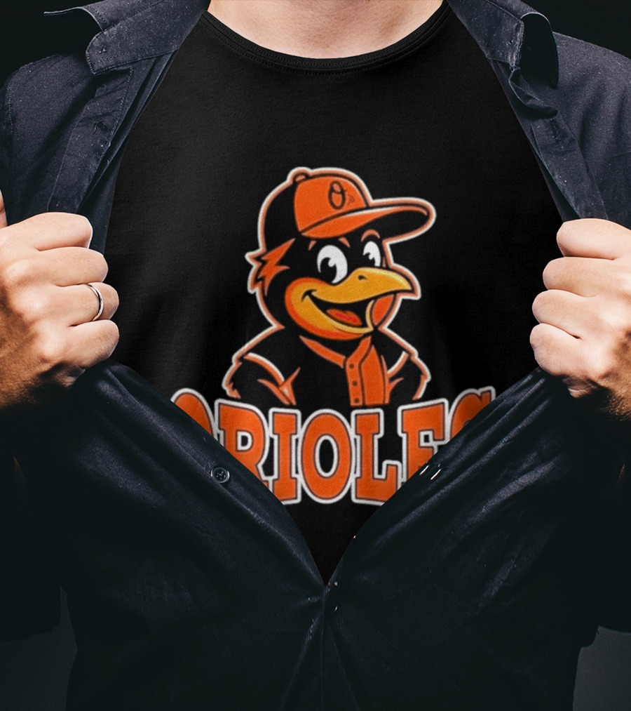 Baltimore Orioles Bird Cartoon Logo With Mascot Hat T-Shirt