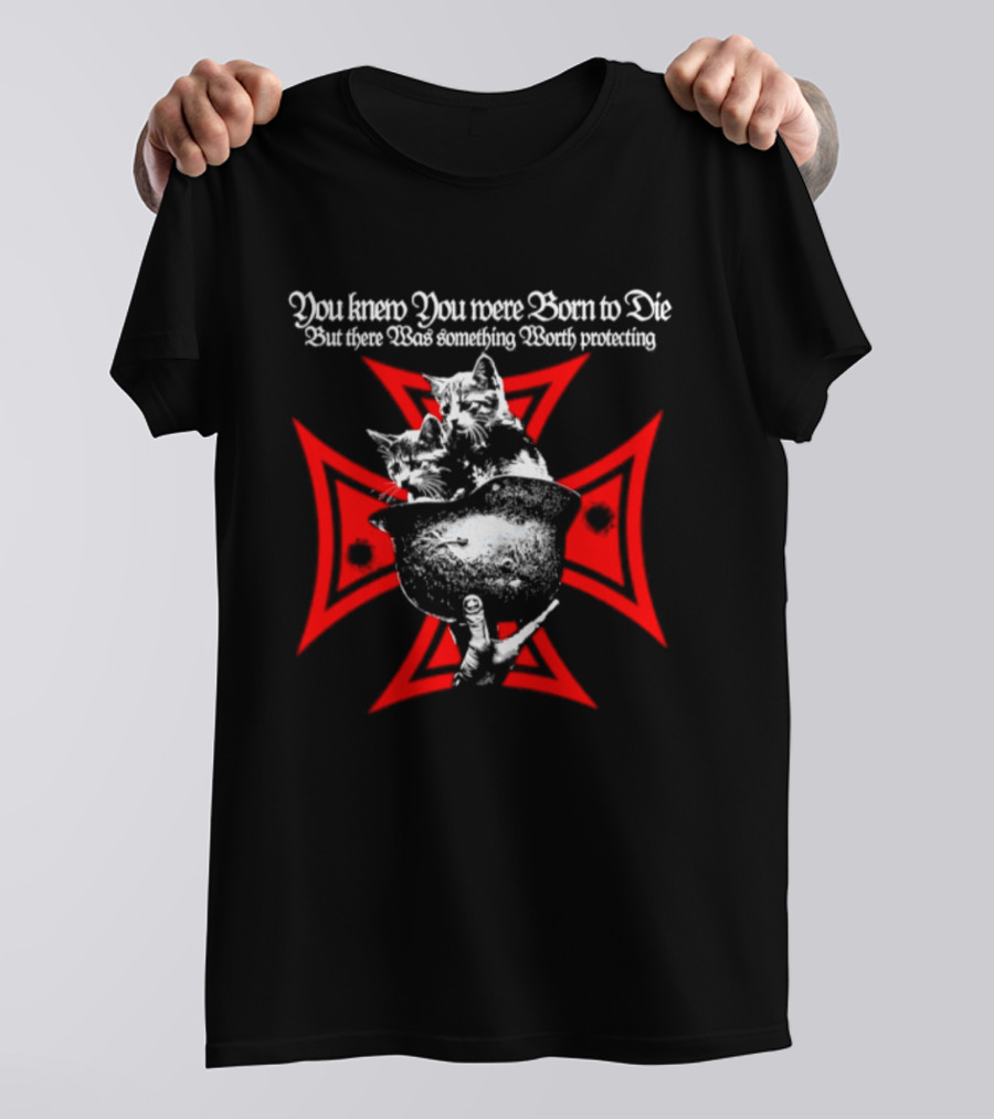 You Knew You Were Born To Die Cats Protecting Cross T-Shirt