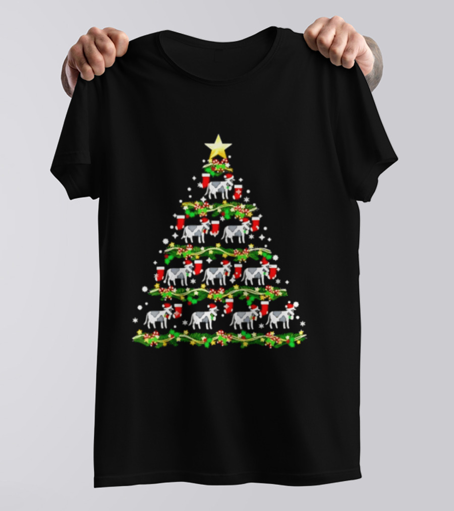Cow Themed 2026 Christmas Tree With Festive Stockings Holiday Decor T-Shirt