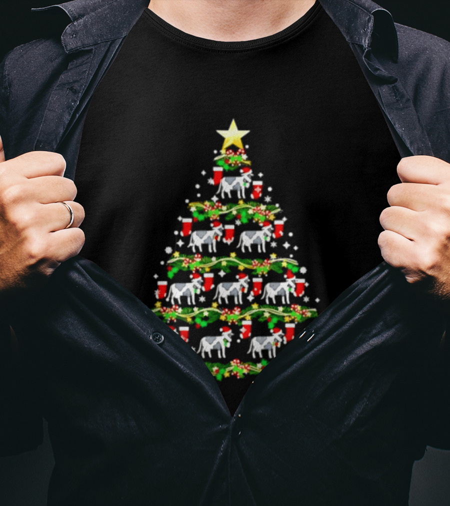 Cow Themed 2026 Christmas Tree With Festive Stockings Holiday Decor T-Shirt