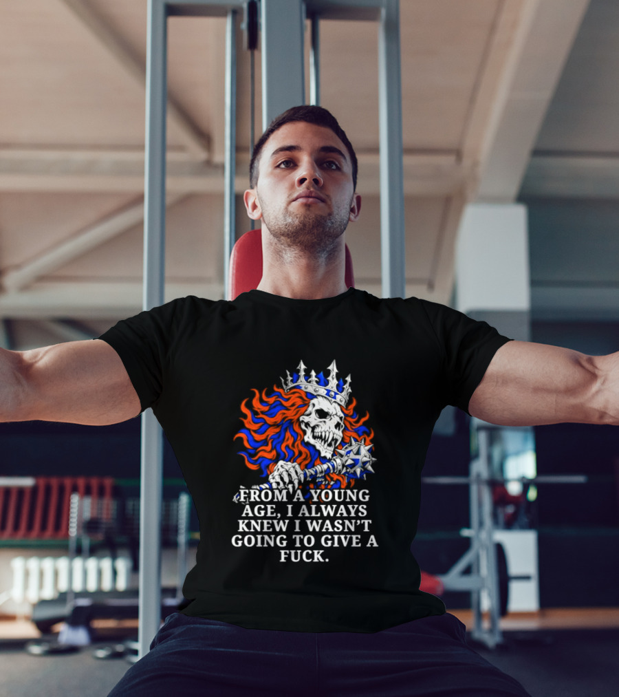 From A Young Age Skull Crown Red Blue White T-Shirt