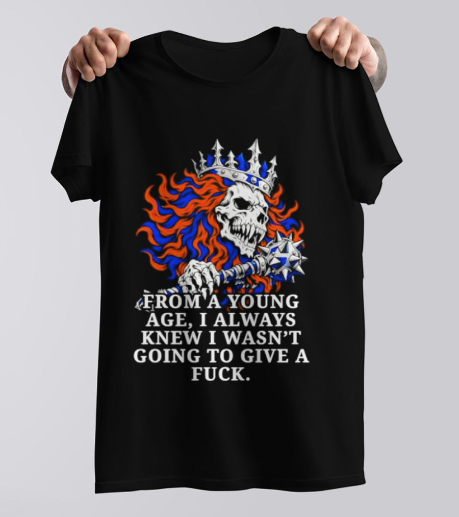 From A Young Age Skull Crown Red Blue White T-Shirt