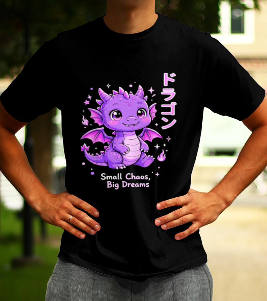 Dragon Small Chaos Big Dreams Purple Kawaii Anime T-Shirt