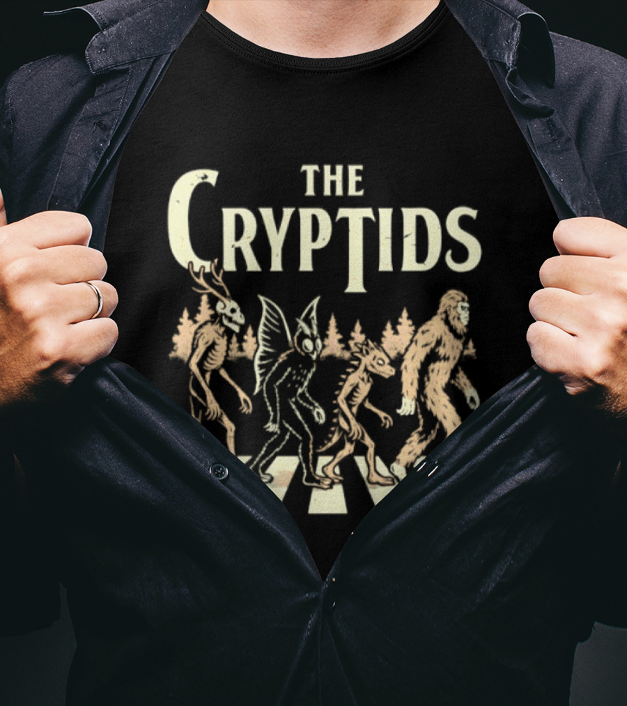 The Cryptids Abbey Road Bigfoot Mothman Paranormal Creature Crossing T-Shirt