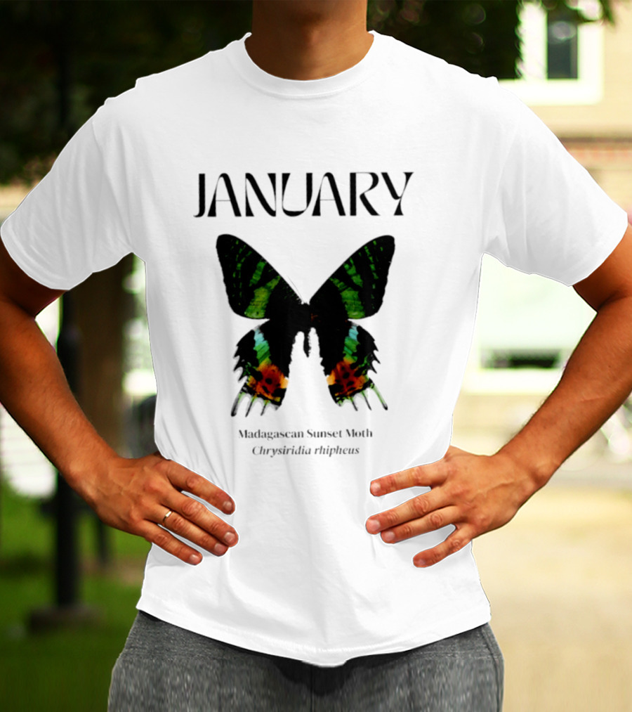January Madagascan Sunset Moth Chrysiridia Rhipheus T-Shirt