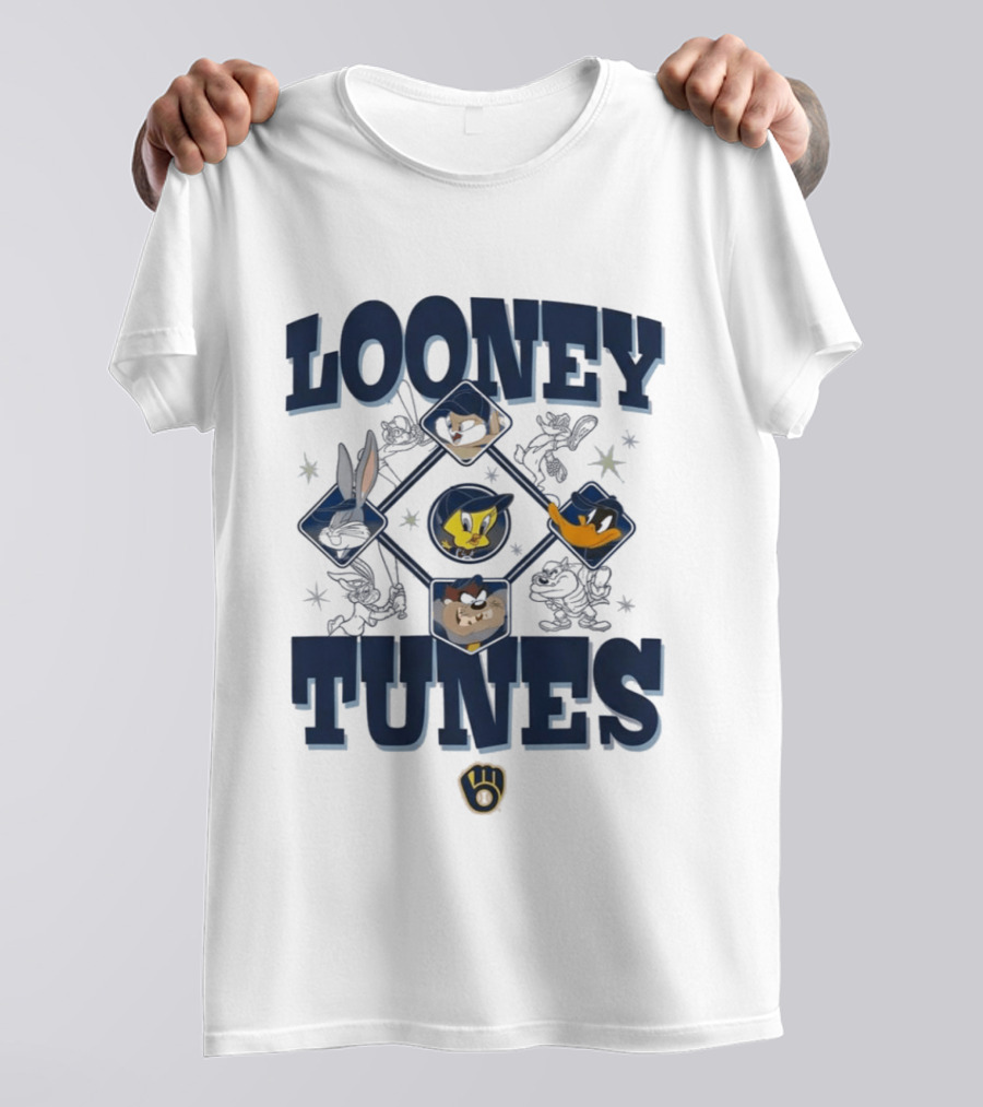 Milwaukee Brewers Looney Tunes Characters Baseball Diamond T-Shirt