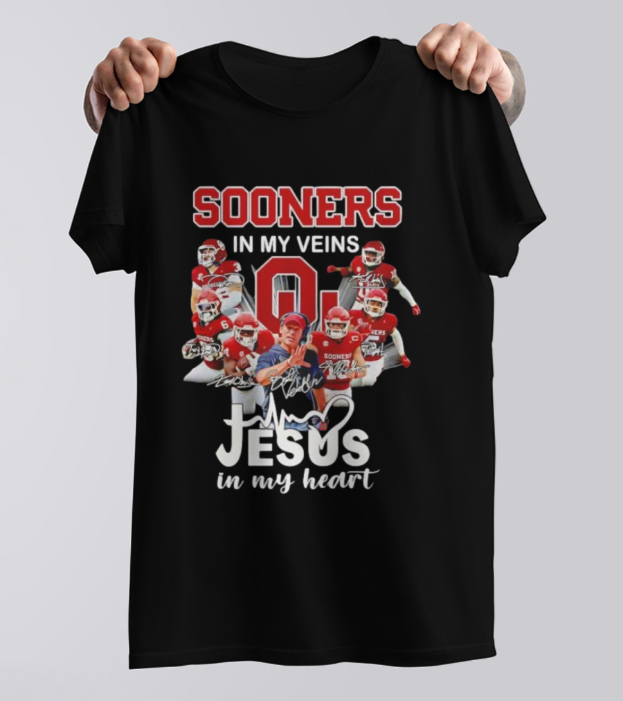 Oklahoma Sooners In My Veins Jesus In My Heart Football Team Spirit T-Shirt