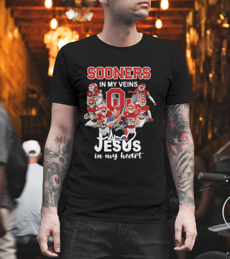 Oklahoma Sooners In My Veins Jesus In My Heart Football Team Spirit T-Shirt