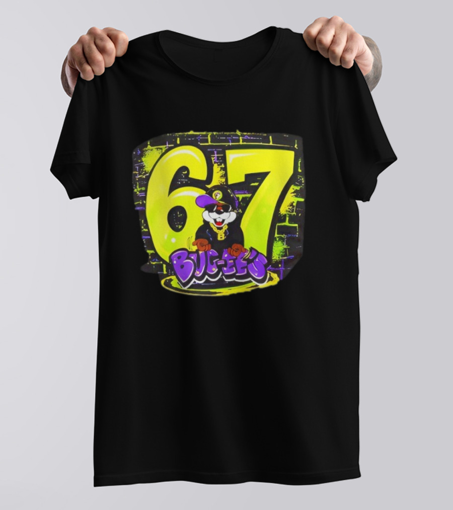 Buc Ee’s 6 7 Graffiti Neon Yellow Wall Art Character T-Shirt
