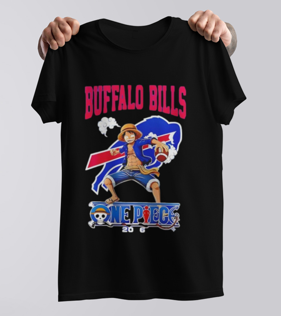 Buffalo Bills One Piece Crossover 2026 Featuring Luffy Football T-Shirt