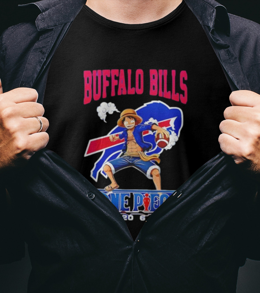 Buffalo Bills One Piece Crossover 2026 Featuring Luffy Football T-Shirt