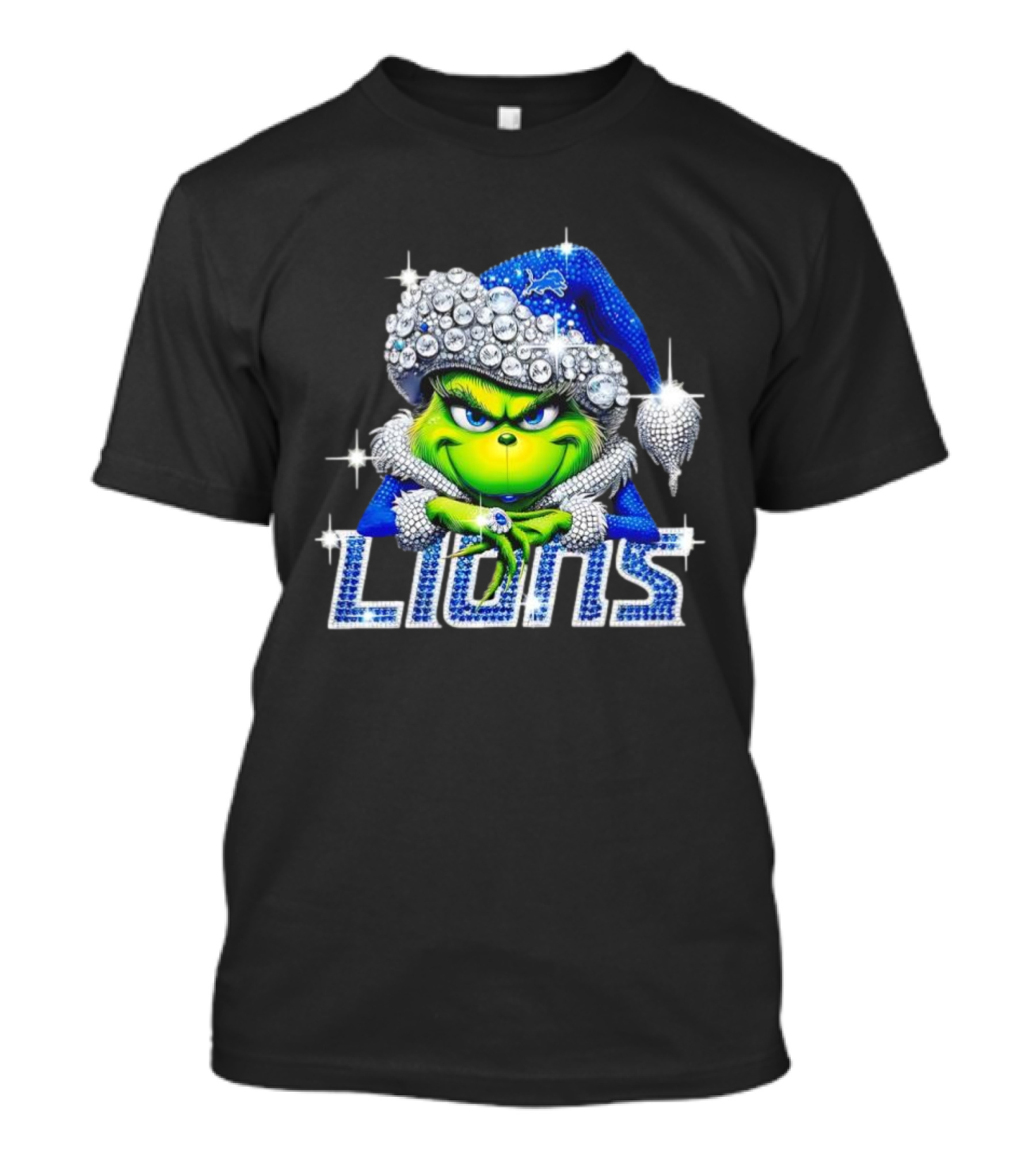 Detroit Lions Grinch Bling Santa Hat Christmas T-Shirt