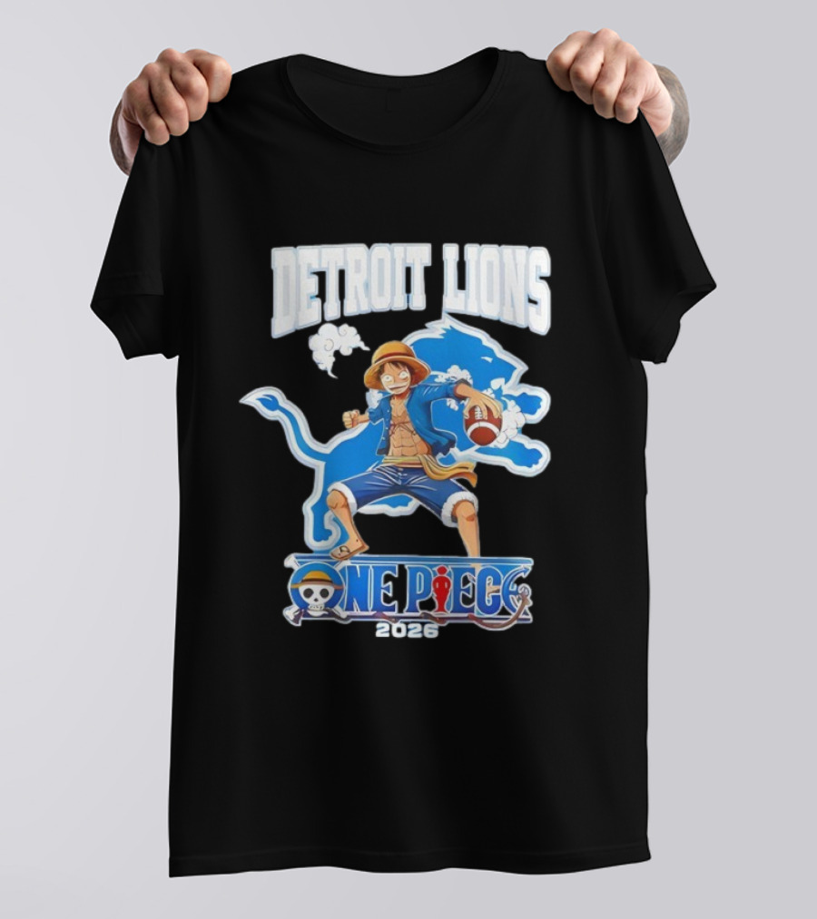 Detroit Lions One Piece Collaboration 2026 Luffy Crossover Football T-Shirt