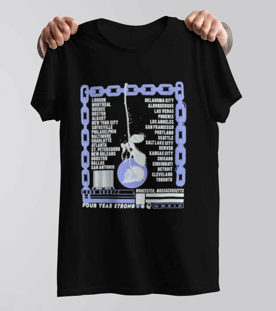 Four Year Strong Chain Tour 2020 Dates With Cherry Graphic And Cities List T-Shirt