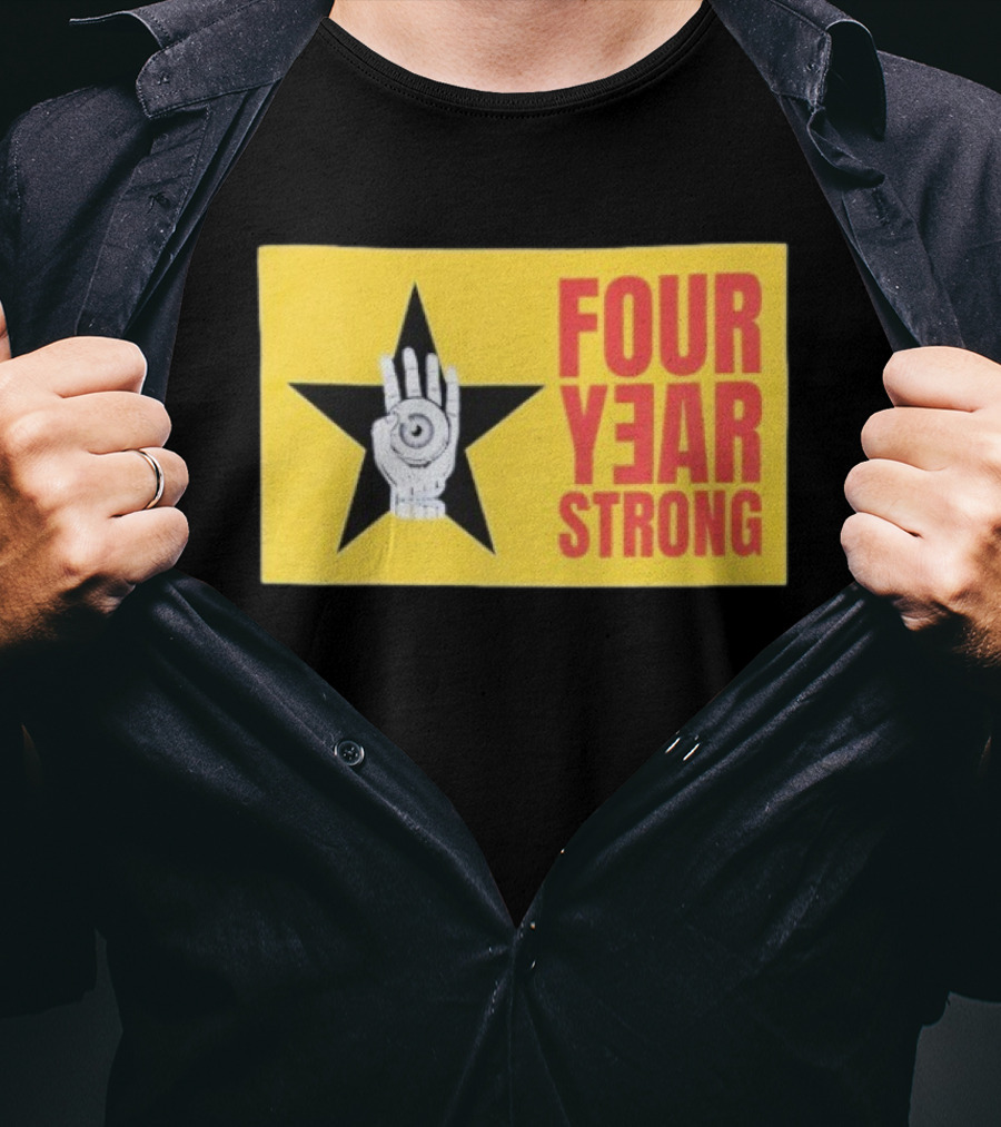 Four Year Strong Star With Hand Eye Symbol On Yellow Background T-Shirt