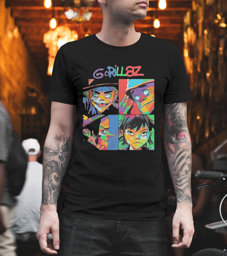 Gorillaz 2D Murdoc Niccals Noodle Russel Hobbs Members Portrait T-Shirt