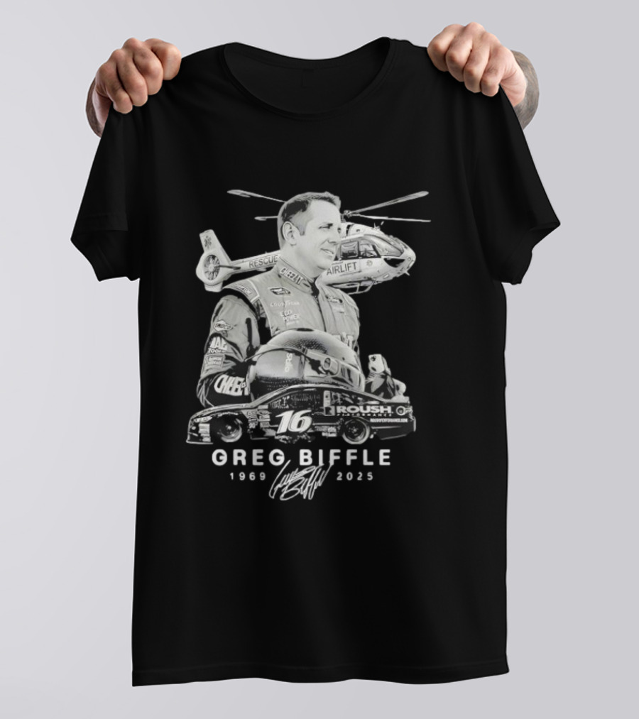 Greg Biffle NASCAR Legend 1969 2026 Memorial Helicopter Pilot Rescue Airlift 16 Roush Fenway Tribute T-Shirt