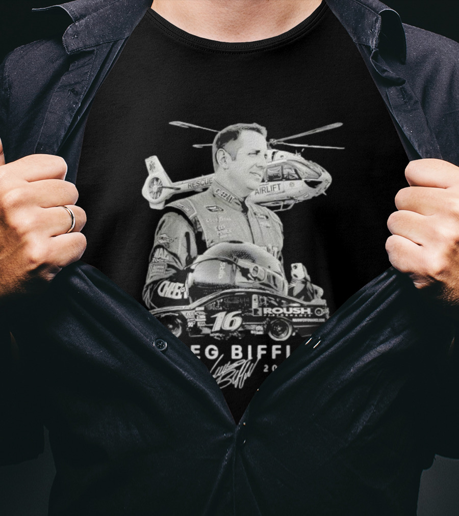 Greg Biffle NASCAR Legend 1969 2026 Memorial Helicopter Pilot Rescue Airlift 16 Roush Fenway Tribute T-Shirt