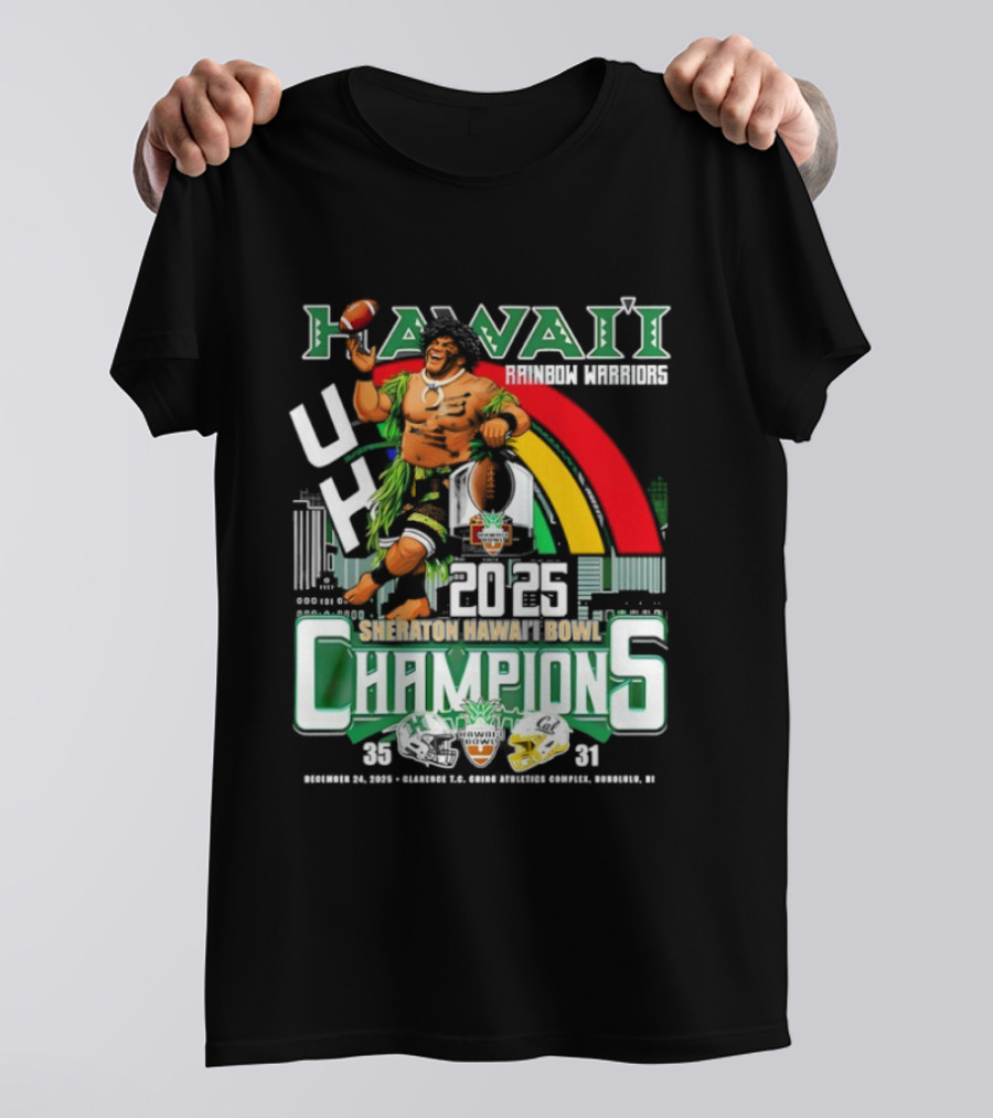 Hawaii Rainbow Warriors 2025 Sheraton Hawai’i Bowl Champions Football Ichts T-Shirt