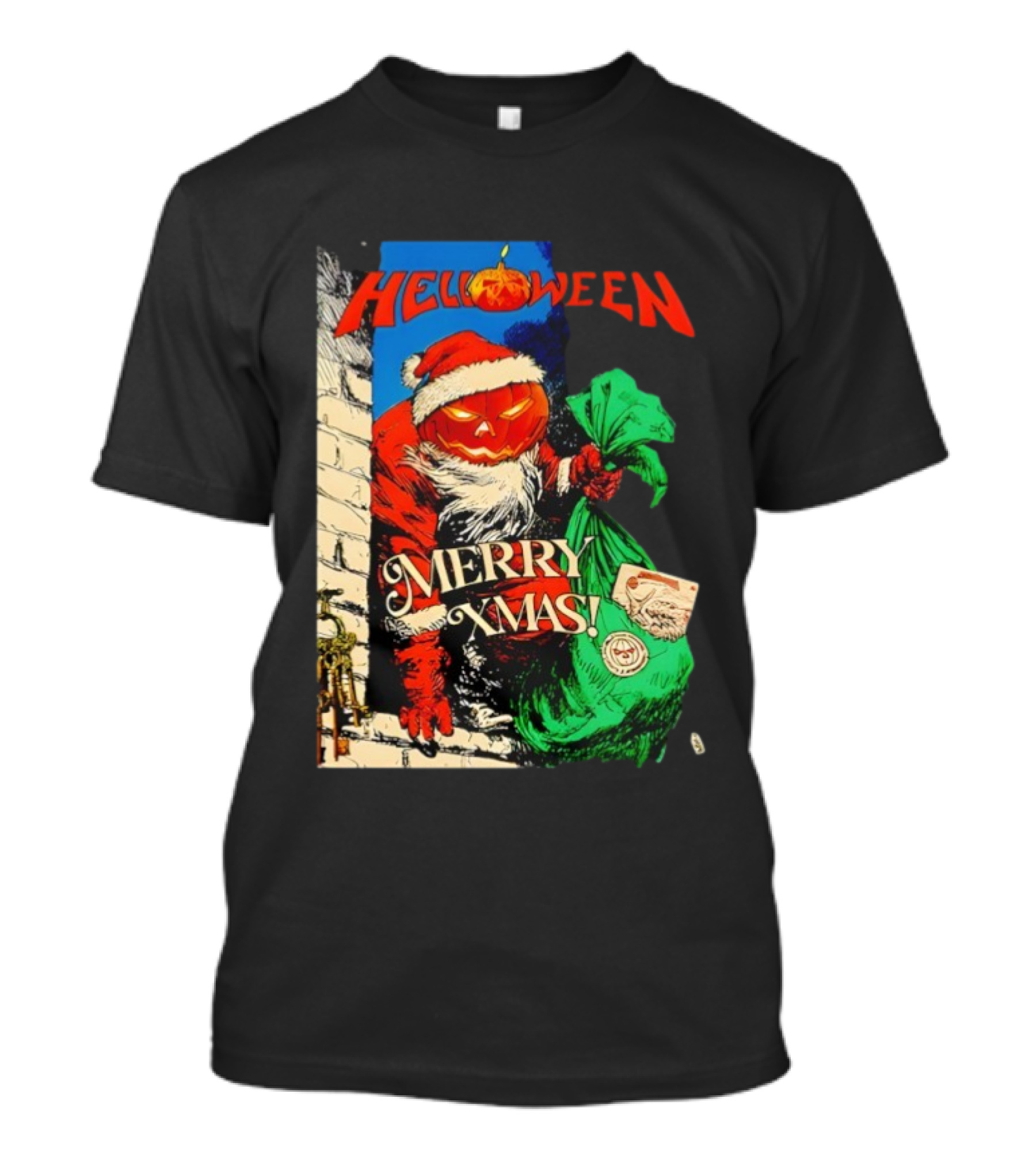 Helloween Merry Xmas Pumpkin Santa Halloween Christmas Fusion T-Shirt