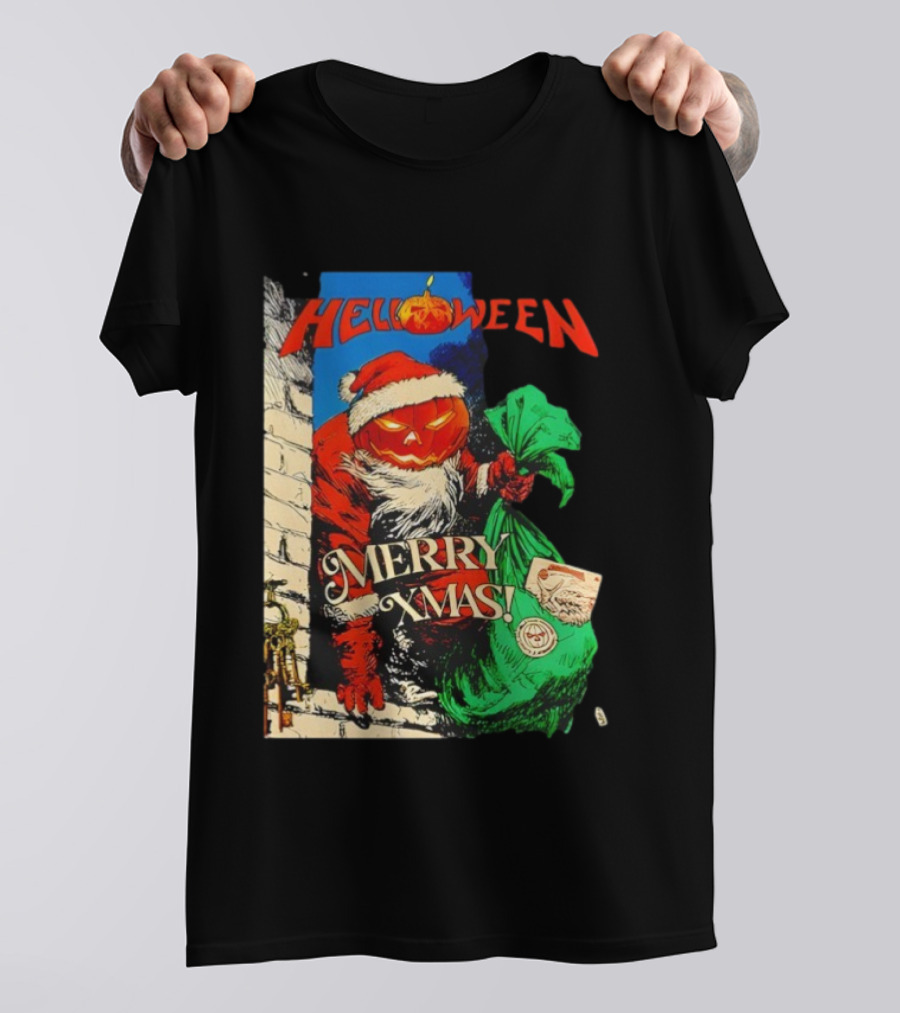 Helloween Merry Xmas Pumpkin Santa Halloween Christmas Fusion T-Shirt