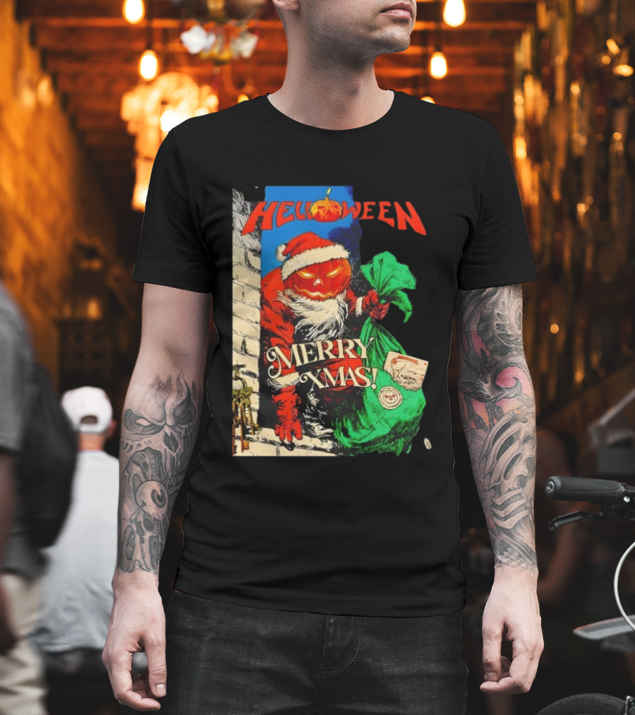 Helloween Merry Xmas Pumpkin Santa Halloween Christmas Fusion T-Shirt