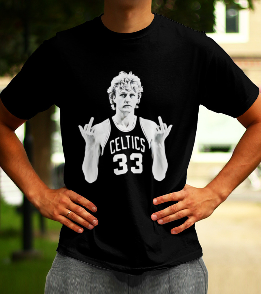 Larry Bird Celtics 33 Middle Finger Retro 90s Basketball Icon T-Shirt