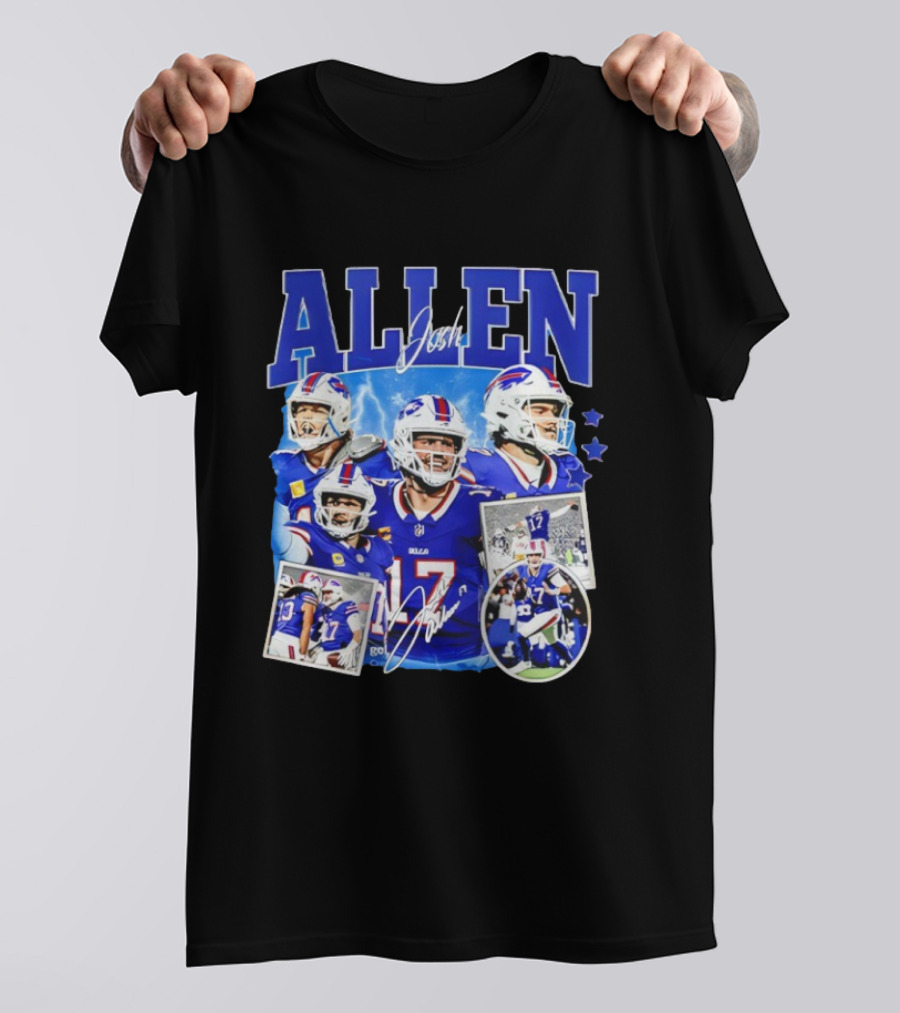 Josh Allen Buffalo Bills NFL Quarterback Signature Collage T-Shirt