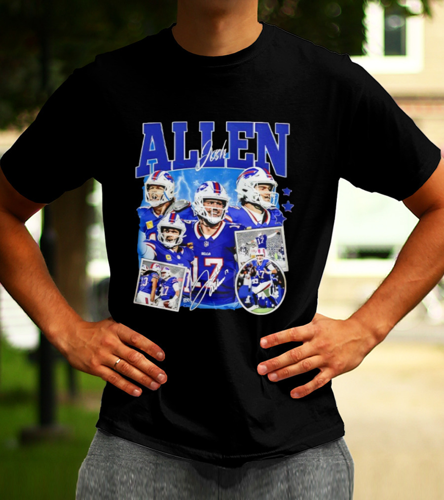 Josh Allen Buffalo Bills NFL Quarterback Signature Collage T-Shirt