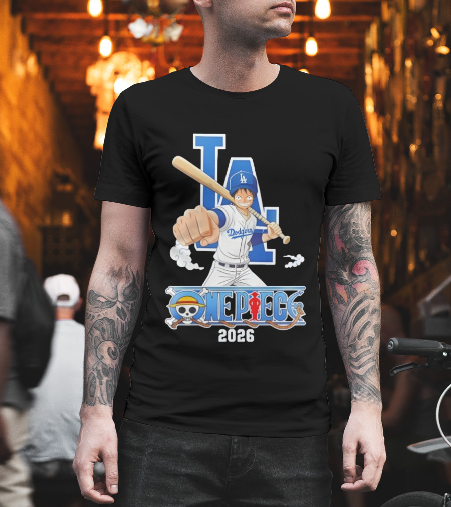 Los Angeles Dodgers One Piece Crossover 2026 Collaboration Luffy Baseball Theme T-Shirt