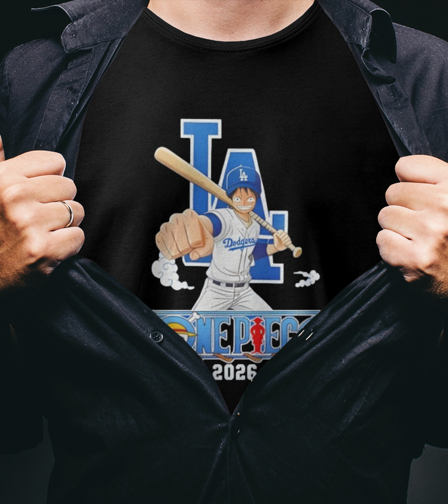 Los Angeles Dodgers One Piece Crossover 2026 Collaboration Luffy Baseball Theme T-Shirt