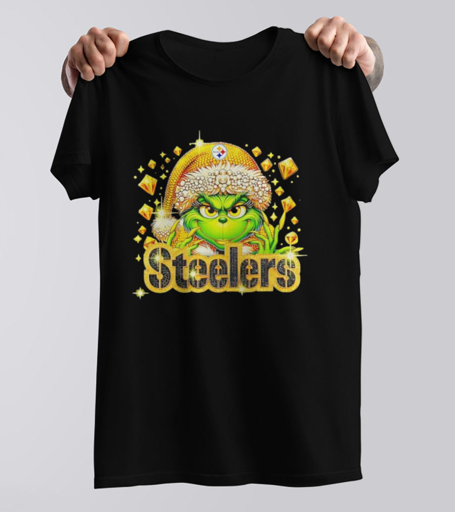 Pittsburgh Steelers Grinch Christmas Bling Santa Hat Holiday Merchandise T-Shirt