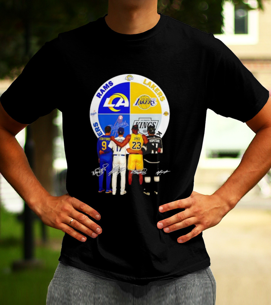 Los Angeles Rams Lakers Dodgers Kings Major Players Stafford Kershaw James Kopitar Signatures T-Shirt