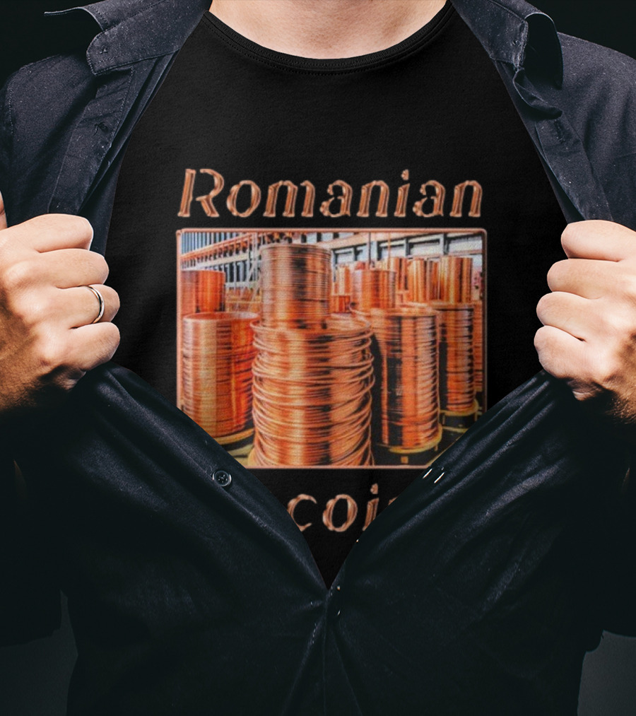 Romanian Bitcoin Copper Industry Coin Stacks T-Shirt